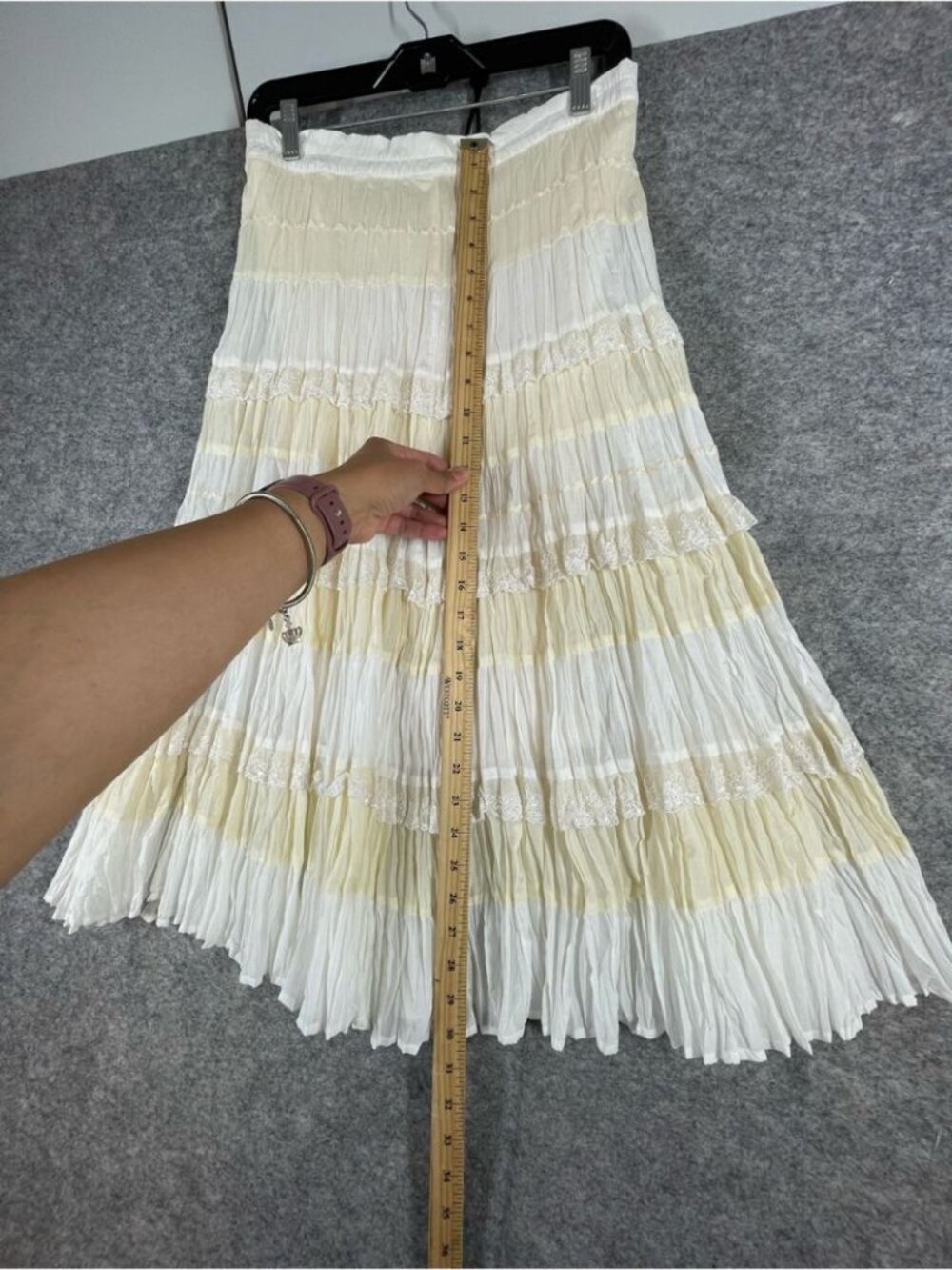 Boho Tiered Crinkle Maxi Skirt Cream White Prairie Cottagecore Festival Chic - Picture 3 of 16